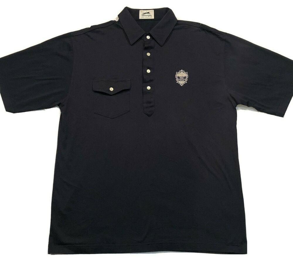 Slazenger Polo Shirt Men's Large Navy Blue Pocket Golfing 4 Button Cotton